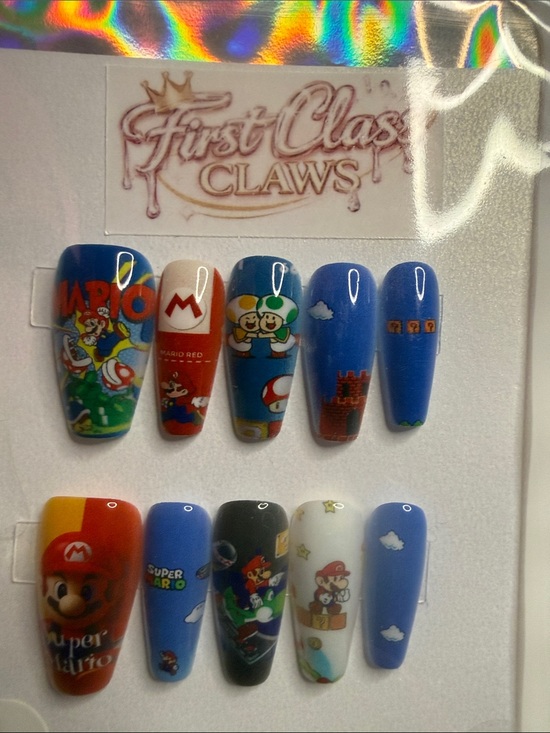 Super Mario Bros Other - First Class Claws Super Mario Press-On Nails — Blue, Red, White, Black